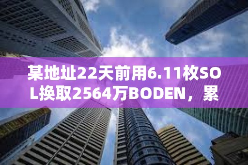 某地址22天前用6.11枚SOL换取2564万BODEN，累计盈利约50万美元