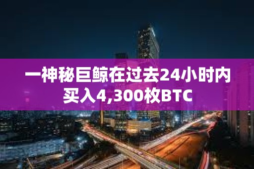 一神秘巨鲸在过去24小时内买入4,300枚BTC