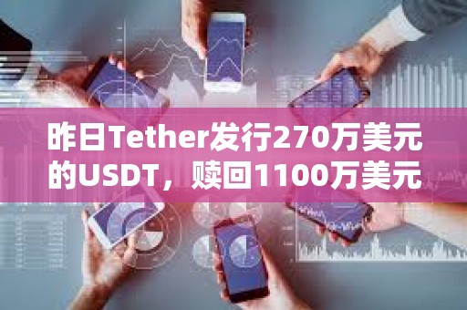 昨日Tether发行270万美元的USDT，赎回1100万美元的USDT