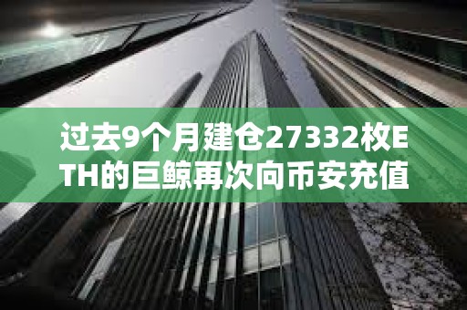 过去9个月建仓27332枚ETH的巨鲸再次向币安充值2100枚ETH