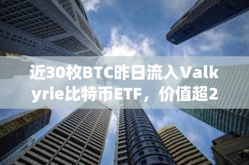 近30枚BTC昨日流入Valkyrie比特币ETF，价值超200万美元