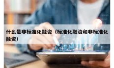 什么是非标准化融资（标准化融资和非标准化融资）