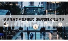 投资理财公司盈利模式（投资理财公司运作模式）