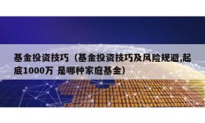 基金投资技巧（基金投资技巧及风险规避,起底1000万 是哪种家庭基金）