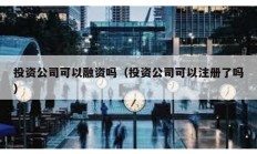 投资公司可以融资吗（投资公司可以注册了吗）