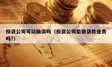 投资公司可以融资吗（投资公司能做贷款业务吗?）