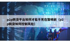 p2p网贷平台如何才能不死在黎明前（p2p网贷如何控制风险）